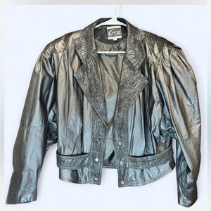 Vintage Global Identity G-III Leather Cropped Jacket Puff Shoulder Moto Size L